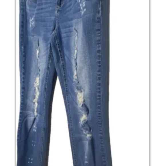 Indigo Rein Juniors Distressed Jeans 9 Blue Tapered Ankle Straight Skinny Leg - Picture 7 of 13